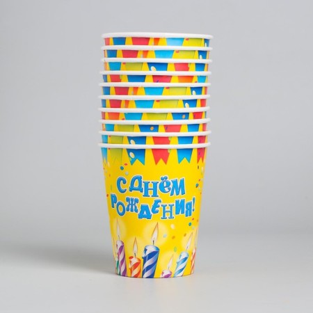 A one -time paper glass "Happy Birthday" candles and garlands 250 ml-2