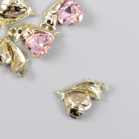 Decor for creativity metal, rhinestones "Dolphin with heart" gold 1.2x2 cm-1