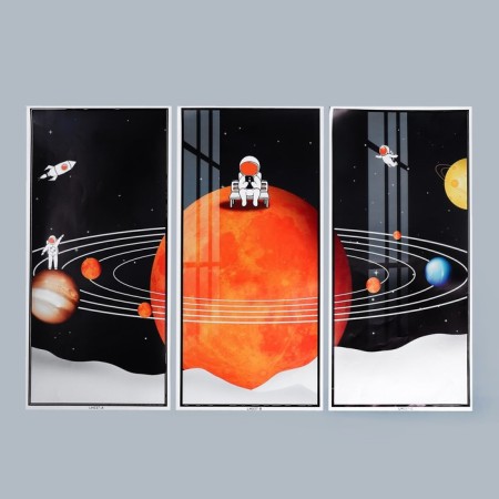Sticker Plastic Interior triptych "Cosmonauts in space" set of 3 sheets 29.5x61 cm-1