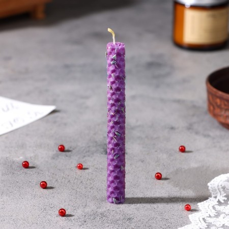 A candle from wax "from fear and stress" with lavender, 13x1.7 cm, purple-1
