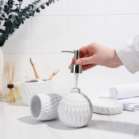 A set of accessories for the bathroom "Camelia", 4 items (450 ml dispenser, soap dish, 2 glasses), white color-4