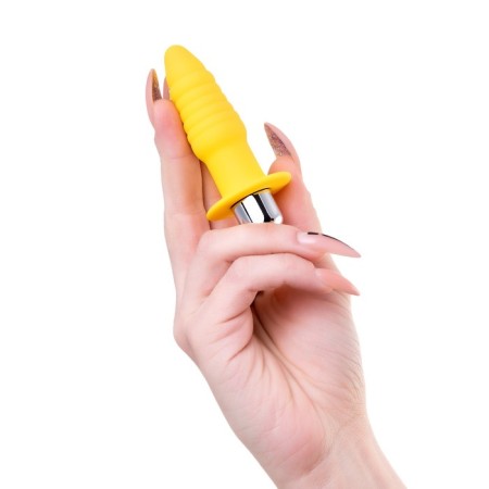 Anal vibrovalok little cuts, moisture-resistant, silicone, yellow, 11 cm-5