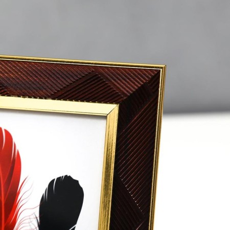Photo frame plastic 10x15 cm "Line-diagonal on chocolate, double gold frame" 19.8x14.8 cm 53759-2