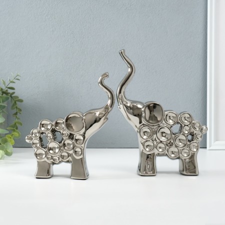 Souvenir ceramics "Two elephants - bubbles" silver set 2 pcs 4x17x18 5x16.5x22 cm