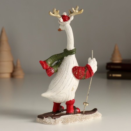 Polystone souvenir "Goose with deer horn skiing" 10x6x16.5 cm-2