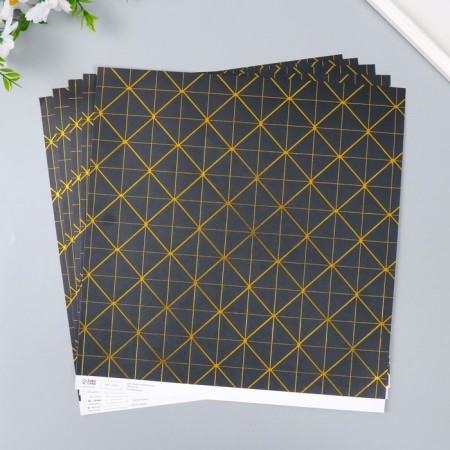 Scrapbooking paper gold "Geometry on black" density 180 g 30.5x32 cm-1