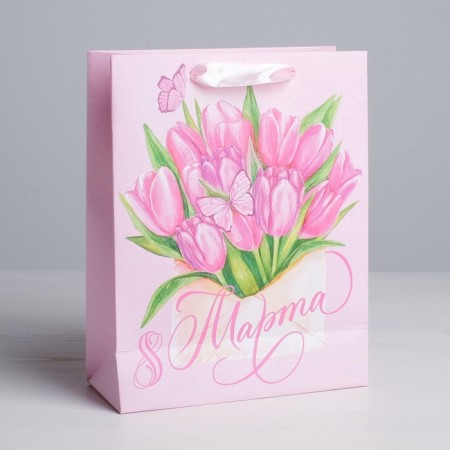 Package Gift Laminated Vertical, packaging, “Tulips March 8”, MS 18 x 23 x 10 cm-1