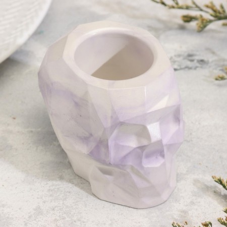 Skull Cloth from gypsum with faces, 6x9x6.5cm, marble with purple strips-2