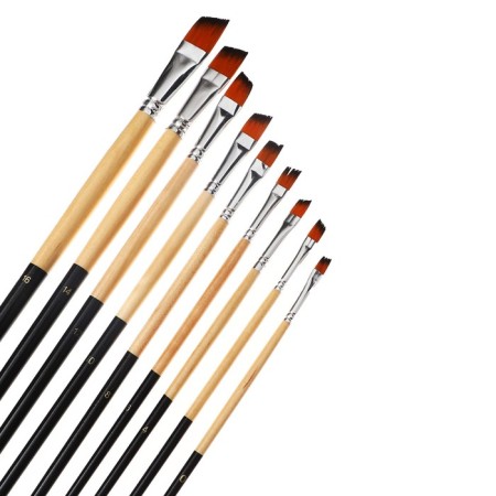 A set of brushes nylon, 9 pieces, flat, beveled, with long handles-1