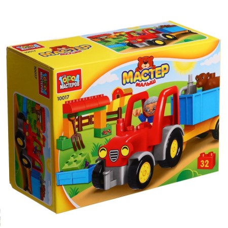 Designer "Tractor with a cart", large cubes, 32 details
