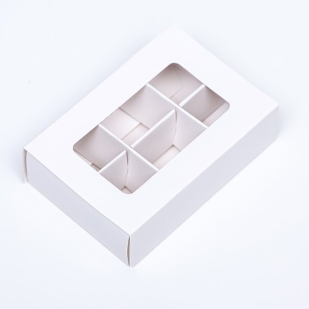 Box for sweets 6 pieces, 8.7 x 5.8 x 2.5 thin separators, white-1