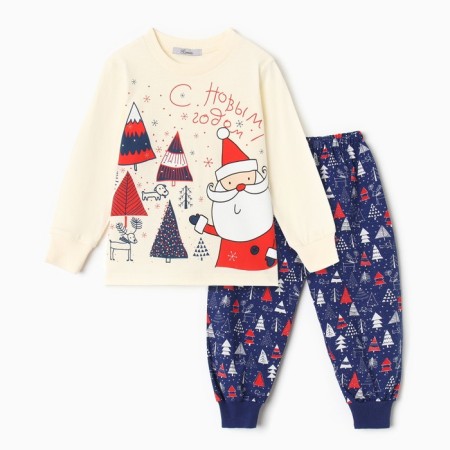 Pajamas for the boy, the color is light beige/blue, height 122 cm