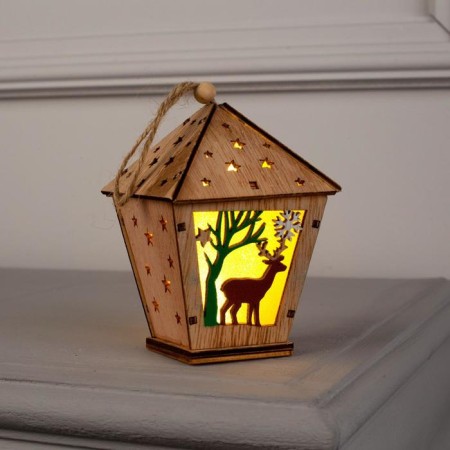 Christmas tree toy "Lantern with a deer", from batteries, a glow of warm white-2