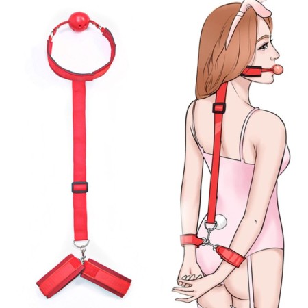Gags with handcuffs of the oka-adjustable belts, neoprene, sling, PVC red-5