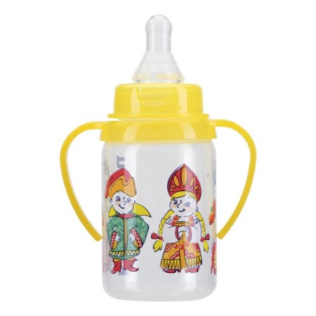 A bottle for feeding with handles and silicone bowl of milk, 125 ml, mix-12
