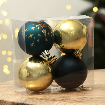 New Year's Christmas Balls “Miracles near!”, For New Year, plastic, d = 6, 4 pcs., Blue and gold color-3