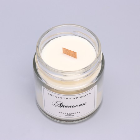 Aromatic candle made of soy wax in a bank, 150 g, orange-3