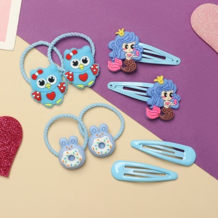 Hair set "Vanilla" (4 elastic bands, 4 invisibility) princesses, blue-1