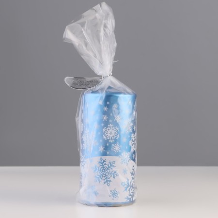 New Year's Candle-Cylinder "New Year's Patterns No. 4", 12.5x6 cm, 35 hours, 275 g, blue with white-2