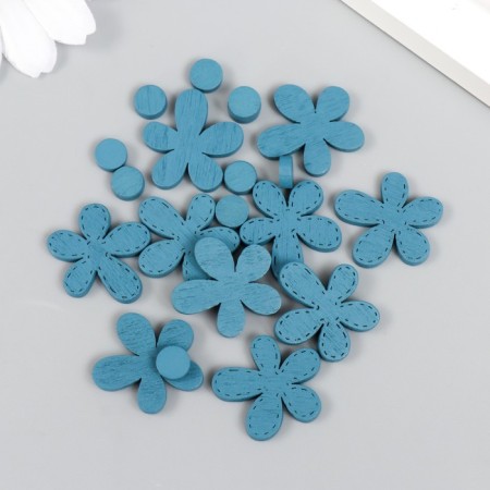 Decor for creativity tree "Chamomile and core" set 10+10 pcs Blue 2.3x2 cm