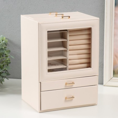 Casket to the leatherette for jewelry "Archivarius with two boxes" white 20x15.5x28 cm-1