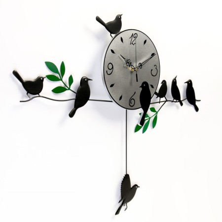 Wall clock, series: pendulum, "birds on the twigs", smooth move, 74 x 52 cm-2
