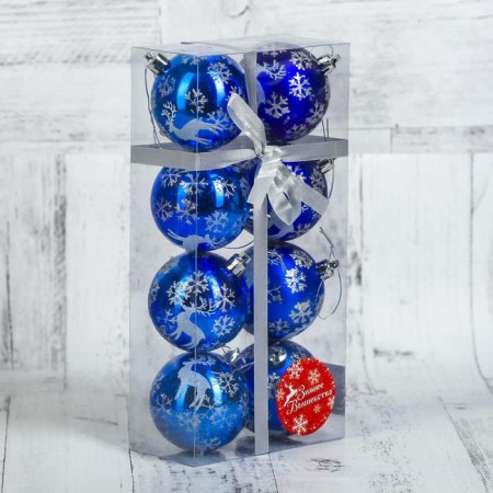 Set of balls plastic D-6 cm, 8 pcs "Northern deer" blue-1