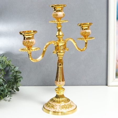 Summary Metal for 3 candles "rosary" gold, white enamel 36.5x31.5x12 cm-2