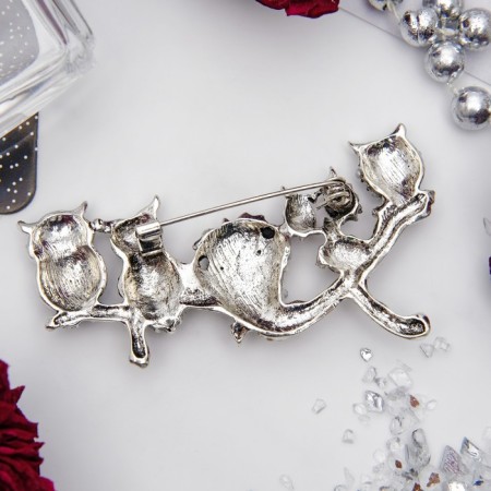 Brooch "Owl Branch", colored in black silver-2