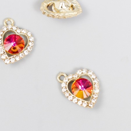 Decor for creativity metal, rhinestones "Passionate heart" gold 2x1.5 cm