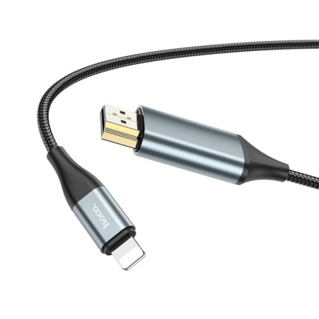 Adapter Hoco UA15, Lightning - HDMI, 2 m, aluminum alloy + woven wire, gray-2
