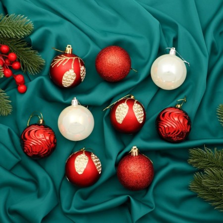 Set of balls plastic D-6 cm, 9 pcs "Melody" waves of the Christmas tree, red white