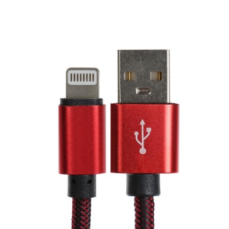 Lightning cable - usb, 2.1 a, nylon braid, 2 meters, red-1