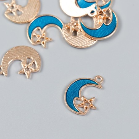 Decor for creativity metal, enamel "Month with an asterisk" gold, blue 2x1.5 cm