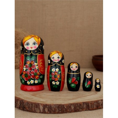 Nesting doll "forget -me -not black scarf" 5 puppet