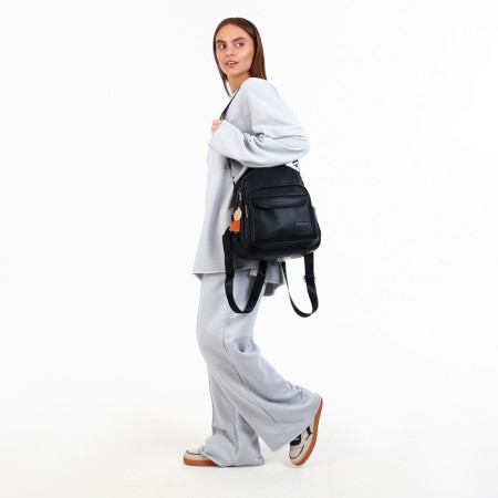 City backpack on lightning, from artificial leather, black color-7