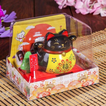 Plastic pendulum from the solar battery "Cat Mani-Neko with a tree" Black 8x10x6 cm-8