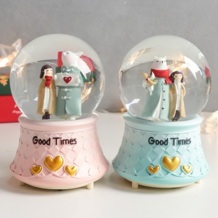 Souvenir Polystone Water Ball Light, Music "Bear and Girl" MIX 12x8x8 cm-1