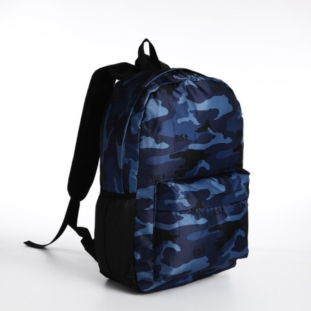 Youth backpack from textiles, 3 pockets, blue color-2