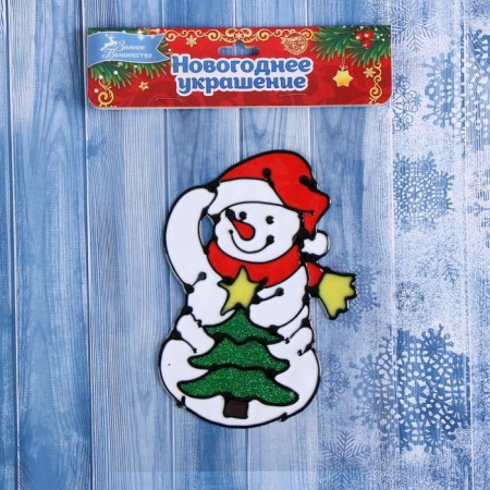 Stick on glass "Snowman with an elegant Christmas tree" 10x15 cm-2