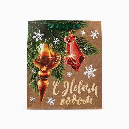 Craft vertical package “Happy New Year”, Christmas tree toys, Ml 23 x 27 x 11.5 cm, New Year-2