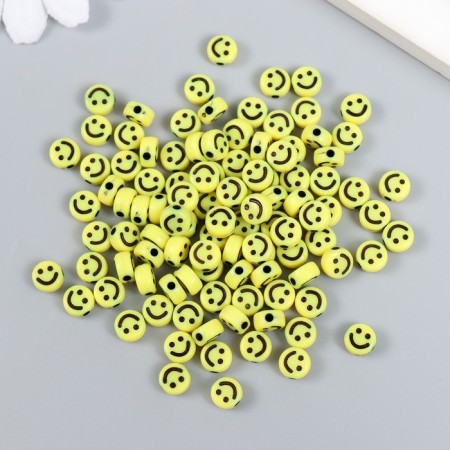 Beads for creativity plastic "Yellow circles with smiles" set of 15 g 0.4x0.7x0.7 cm-1