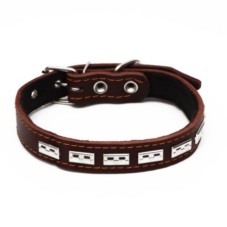 Leather collar on synthetic winterizer, decorated, 55 x 2.5 cm, Osh 35-45 cm, brown
