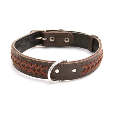 Leather collar with oblique "Zononic", Osh 52-66 x 3.5 cm, mix of flowers