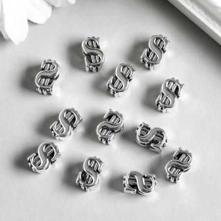 Bead for creativity Metal "dollar" silver 1.1x0.7 cm-1