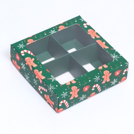New Year. Box for 4 sweets, 12.6 x 12.6 x 3.5 "gingerbread", confectionery packaging-5