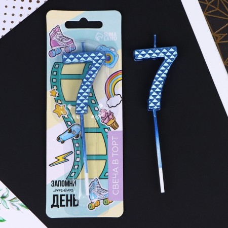 Candle for the cake, number "7", blue, 4 x 13 cm.-1