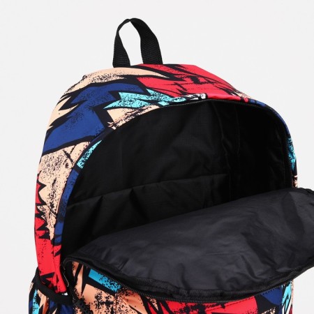 School backpack from textiles on a zipper, 3 pockets, red/blue color-5