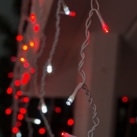 Garland "fringe" 3 × 0.6 m, IP44, UMS, white thread, 160 LED, red glow, white flicker, 220 V-1