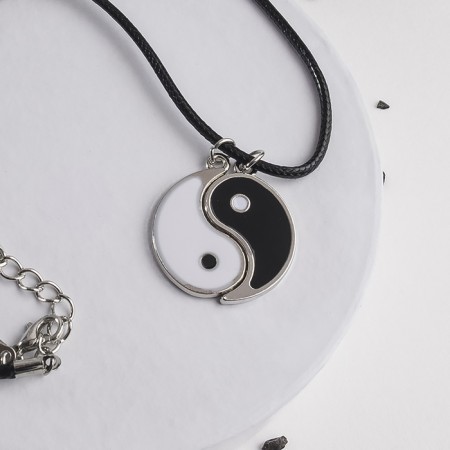 Yin-Yang pendant, black and white color in silver, on a black lace, 42 cm-2